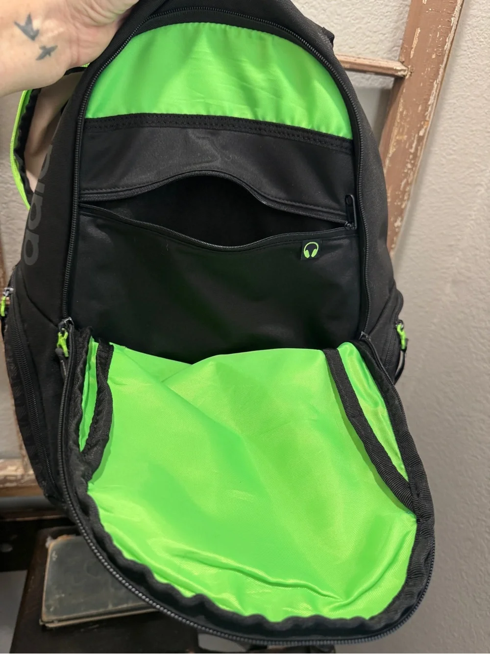 adidas Black Backpack with Neon Green Trim